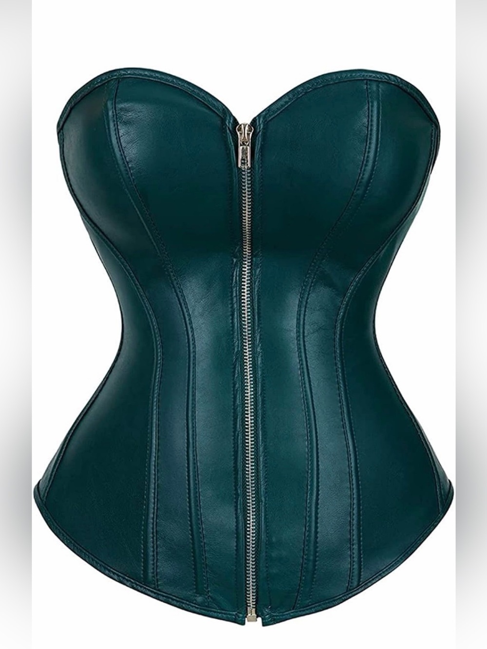 Faux Leather Corset Top / Zipper Bustier - dark green